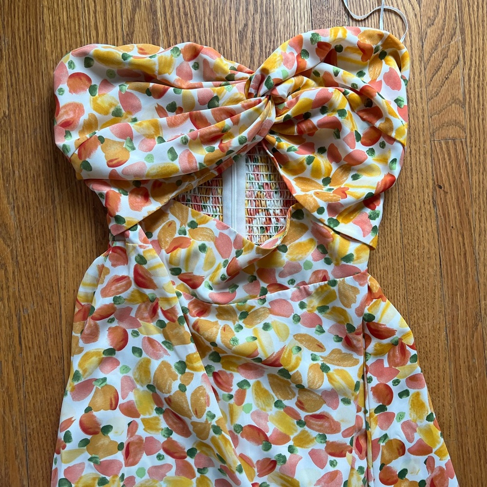 Hello Molly White Midi Dress with Yellow, Orange & Green Floral Print